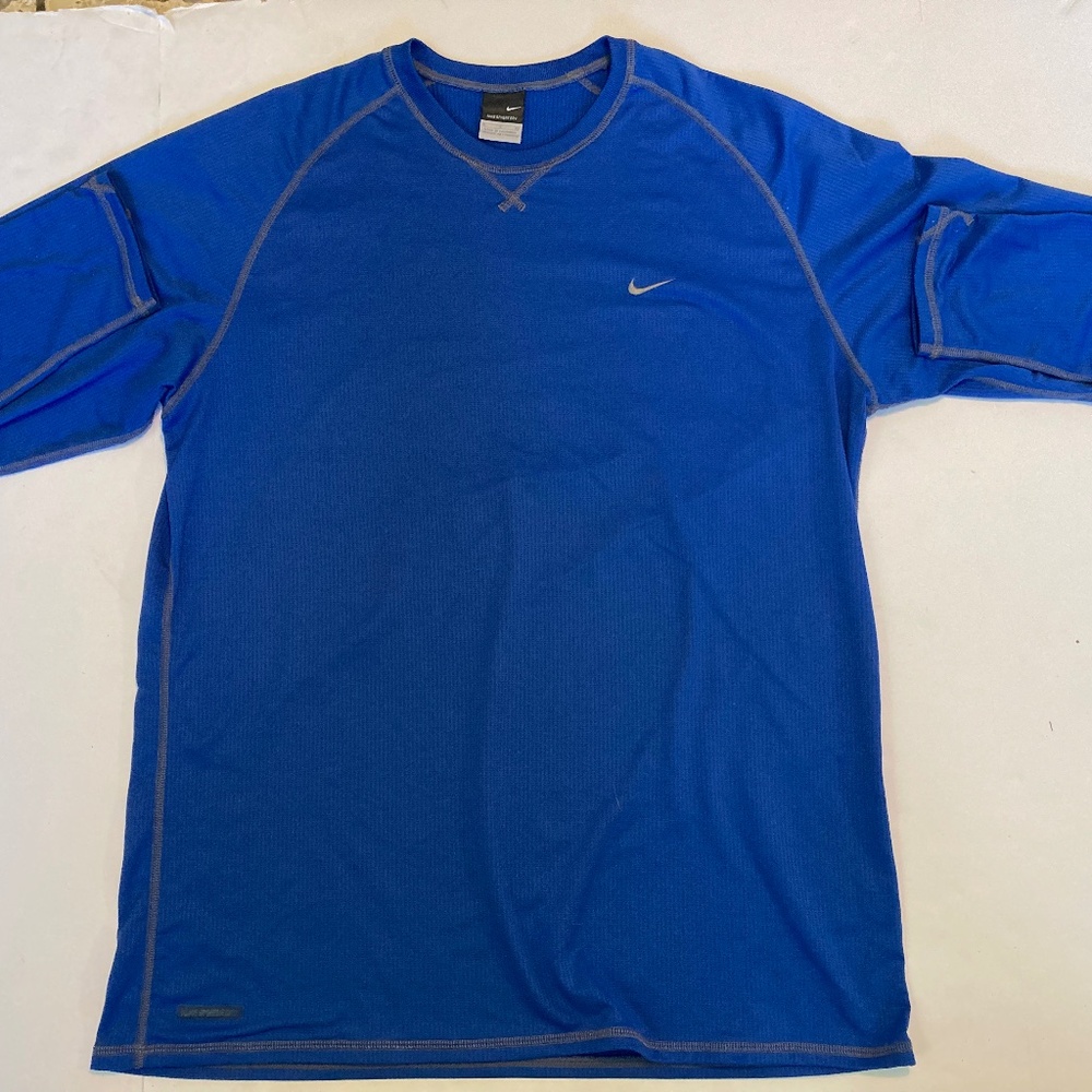 Vintage Nike Sphere Dry Waffle Knit Long Sleeve Tee -Blue-Sz Large-Y2K